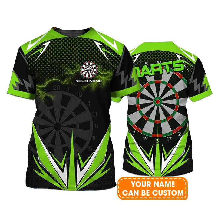 Customized Name Darts T Shirt, Green Darts Lightning Personalized Name T Shirt For Men - Perfect Gift For Darts Game Lovers, Darts Players