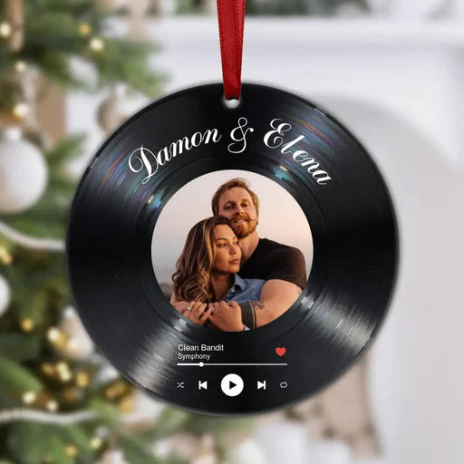 Personalized Song With Photo Aluminum Ornament, Custom Couple Photo Aluminum Ornament - Best Gift For Lovers, Couple, Music Lovers, Birthday Gift