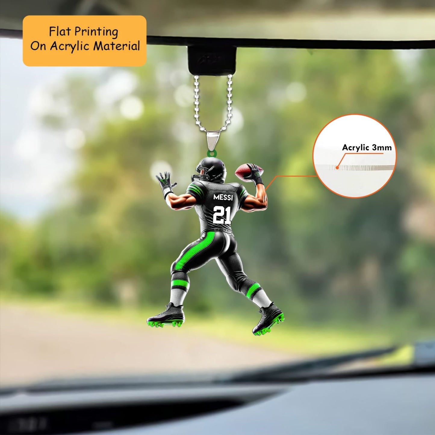 Personalized American Football Christmas Ornament, Muscular Quarterback Throw, Custom Ornament Christmas Gift, Keychain Bowling, Car Ornament Bowling