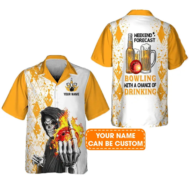 Bowling Hawaiian Shirt Custom Name - Weekend Forecast Bowling With A Big Chance of Drinking Personalized Aloha Hawaiian Shirt - Gift For Friend, Family, Bowling Lovers