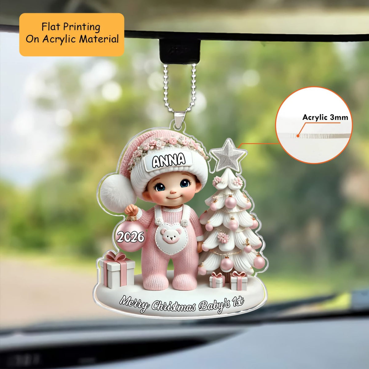 Personalized Baby Christmas Flat Printed Acrylic Ornament, Merry Christmas Baby Girl 1st, Custom Ornament Christmas Gift, Keychain Baby, Car Ornament Baby