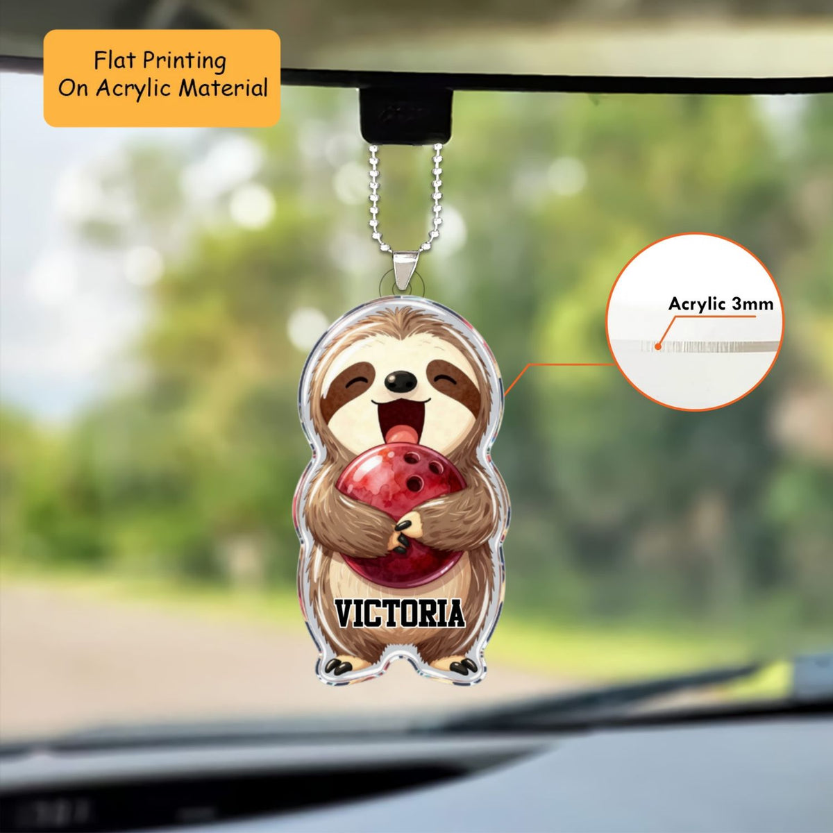 Personalized Bowling Christmas Ornament, Cute Sloth Holding Ball, Ornament Christmas Gift, Keychain Bowling, Car Ornament Bowling