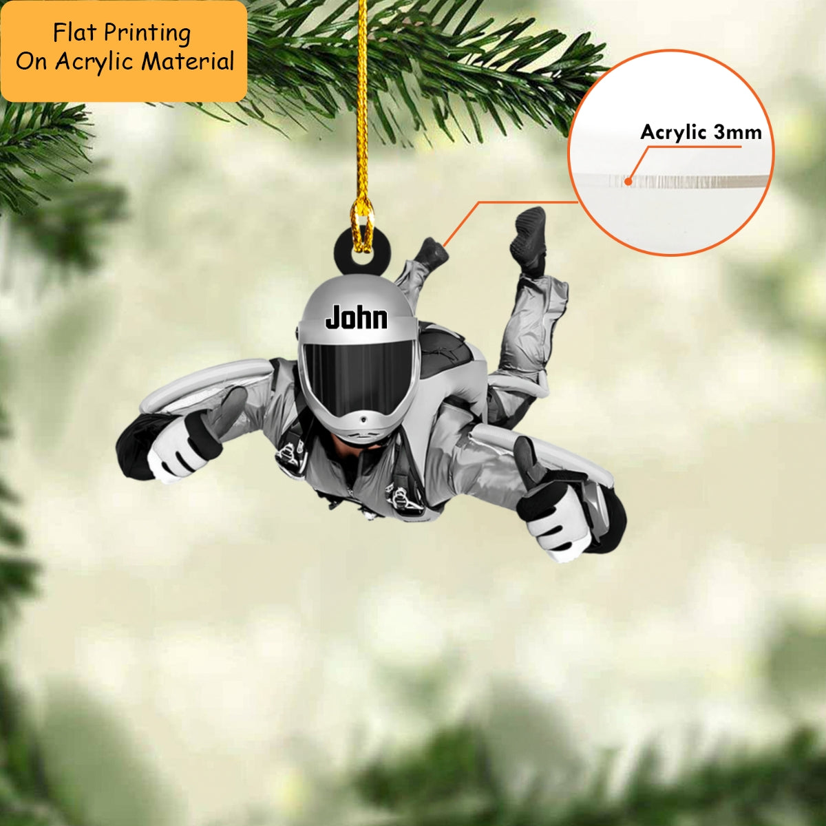 Personalized Skydiving Male Man Moment Flat Acrylic Ornament, Meaningful Ornament Gifts For Skydiving Extreme Sports Lover