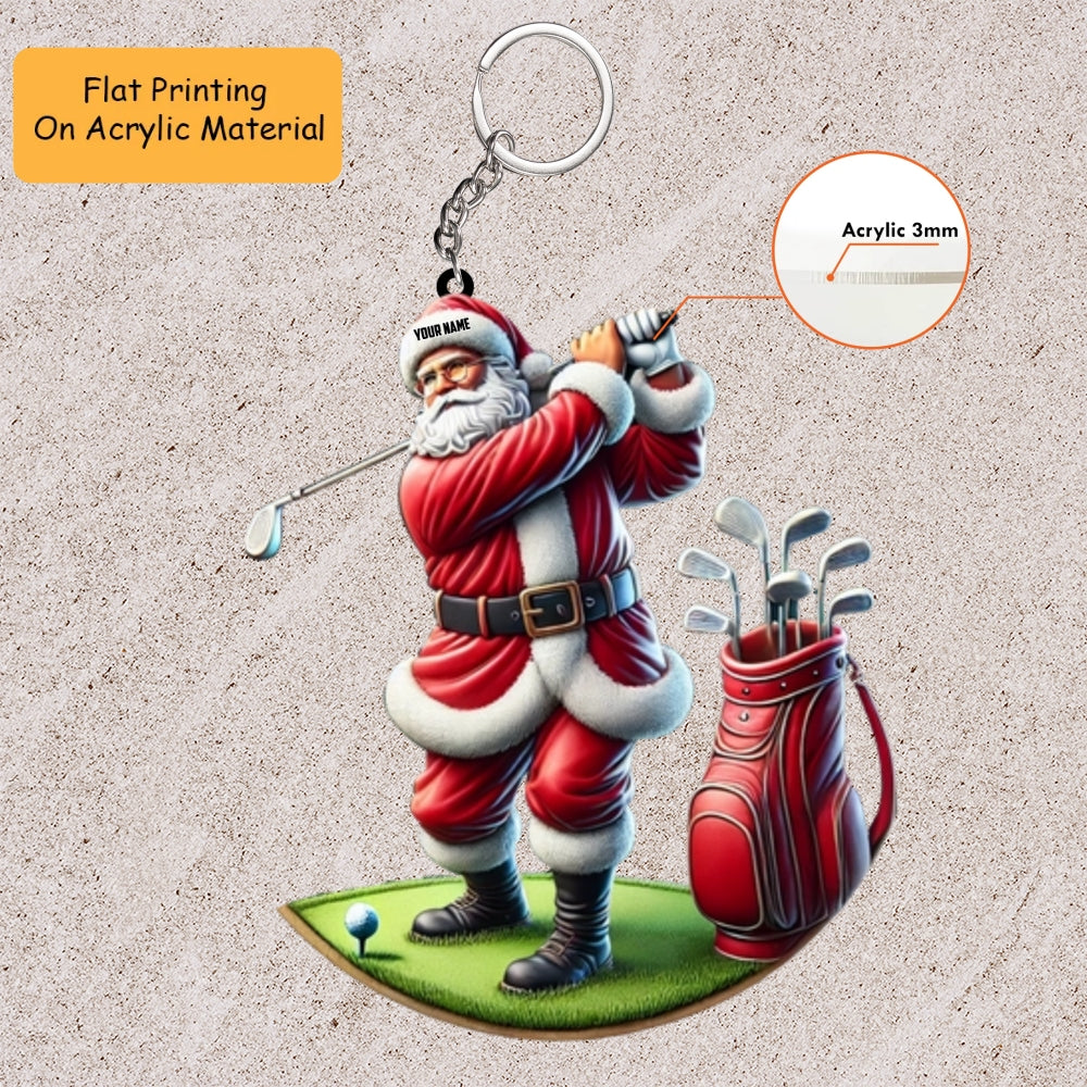 Personalized Santa Golf Christmas Acrylic Ornament, Golf Christmas Keychain, Car Ornament, Christmas Ornament Gifts