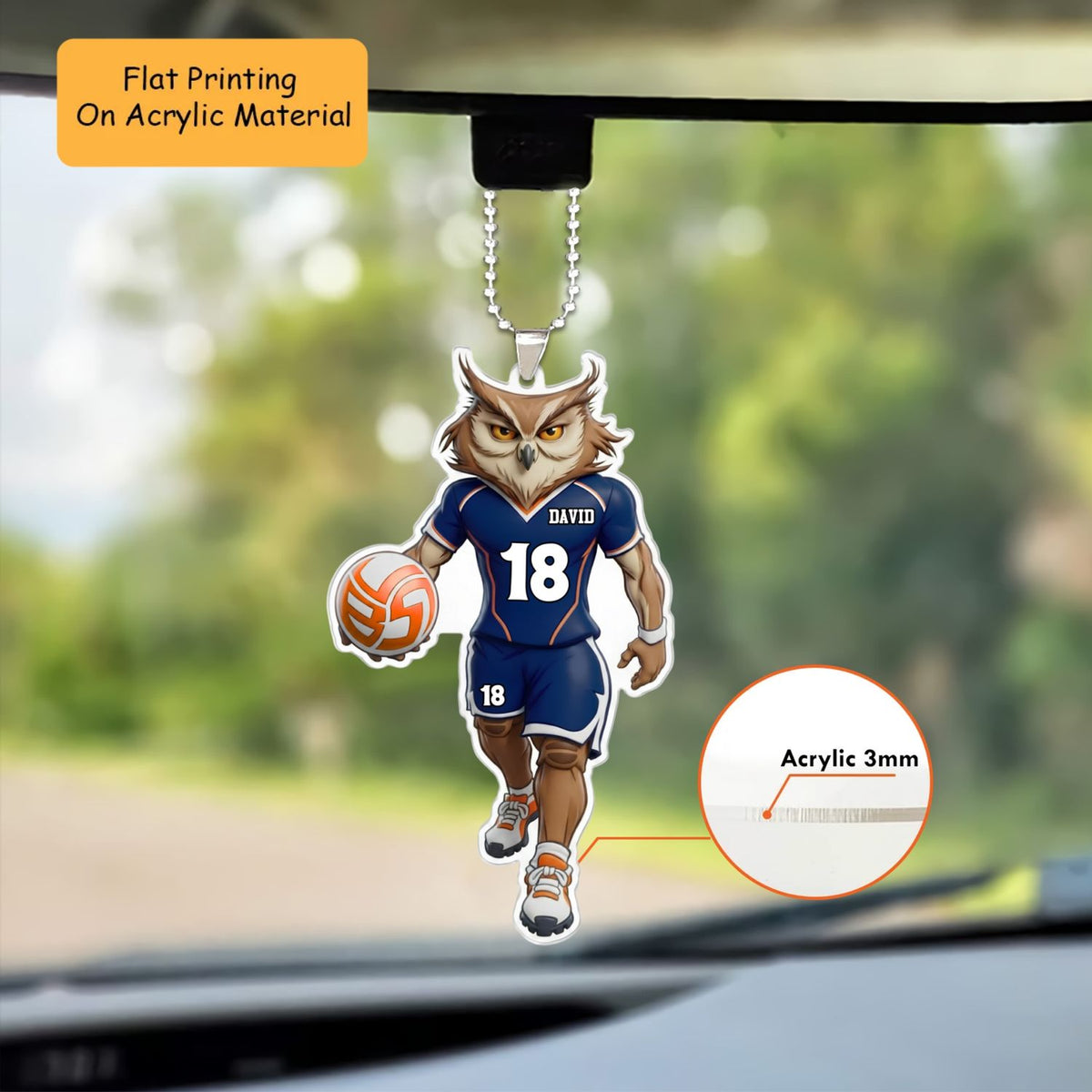 Personalized Volleyball Christmas Ornament, Owl Player, Custom Ornament Christmas Gift, Keychain Volleyball, Car Ornament Volleyball