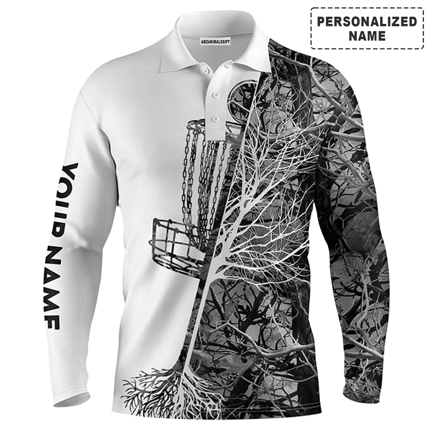 Custom Golf Long Sleeve Men Polo Shirt, Custom Name Pink Camo Disc Golf Basket Apparel Men Polo Shirt - Perfect Gift For Men, Golf Lover