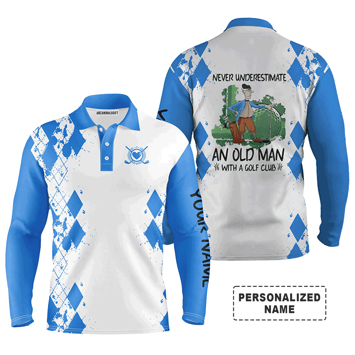 Custom Golf Long Sleeve Men Polo Shirt - Never Underestimate An Old Man With A Golf Club Men Golf Polo Shirt - Perfect Polo Shirt For Men, Golfers