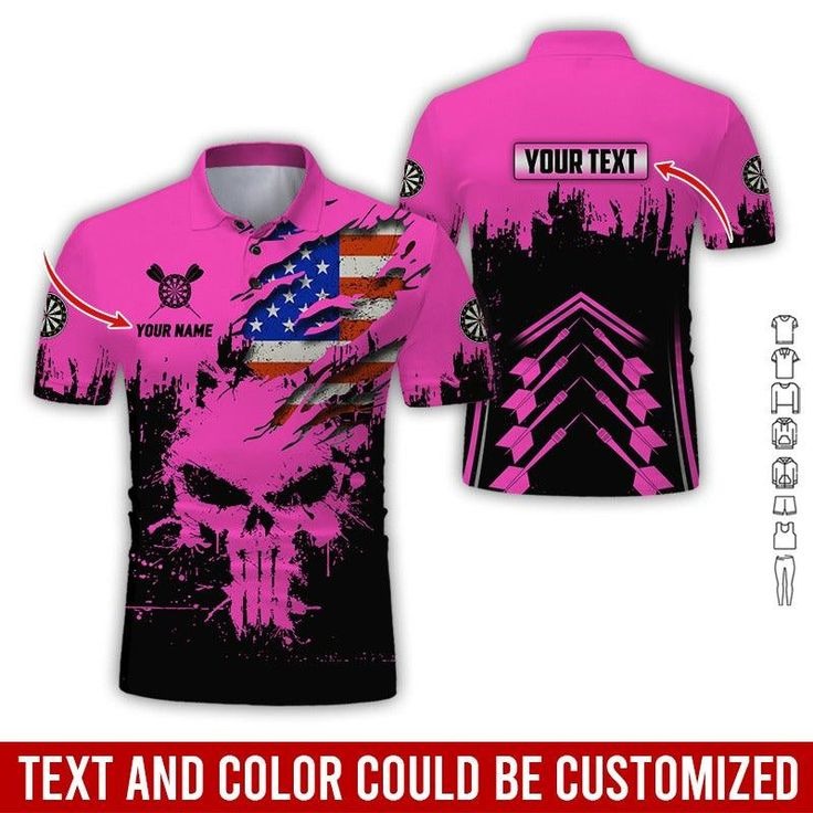 Customized Name & Text Darts Polo Shirt, American Flag Personalized Name Darts Team Polo Shirt For Men - Perfect Gift For Darts Lovers, Darts Players