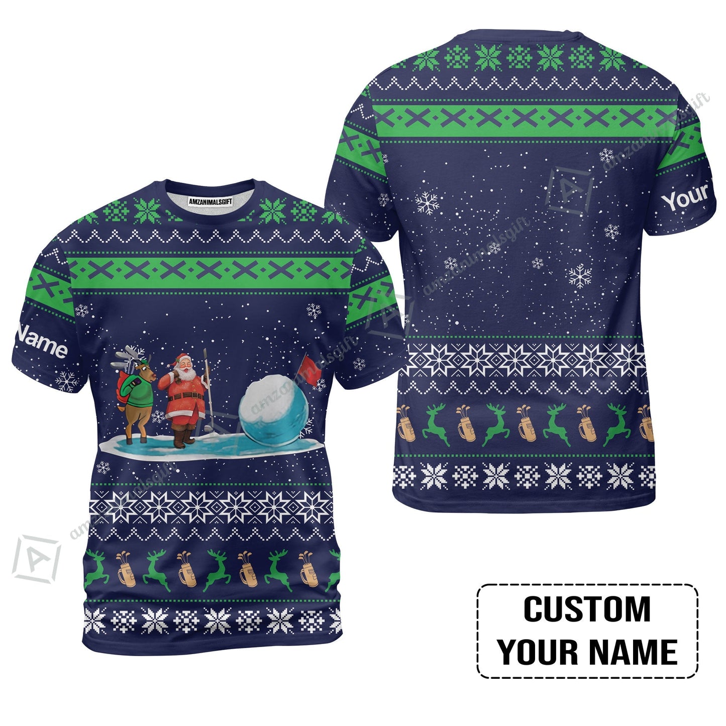 Golf Hoodie - Funny Ugly Christmas Pattern Custom Name Apparel - Personalized Gift For Golf Lover, Men, Team, Husband, Boyfriend