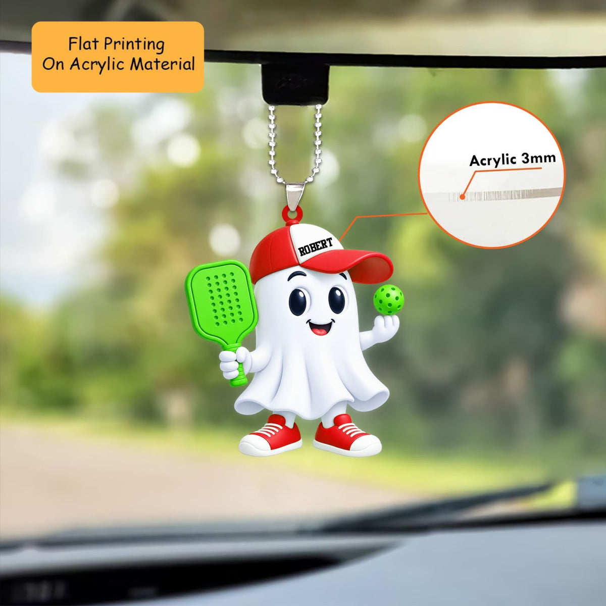 Personalized Pickleball Christmas Ornament, Cute Ghost Holding Paddle And Ball, Custom Ornament Christmas Gift, Keychain Pickleball, Car Ornament Pickleball