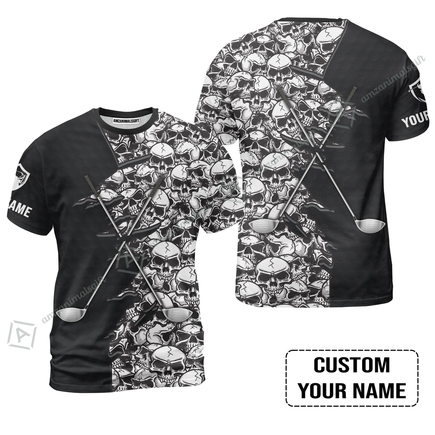 Golf Men Polo Shirt, Pattern Skull Golf Clubs Performance Custom Name Apparel - Personalized Sports Gift For Men, Golf Lovers
