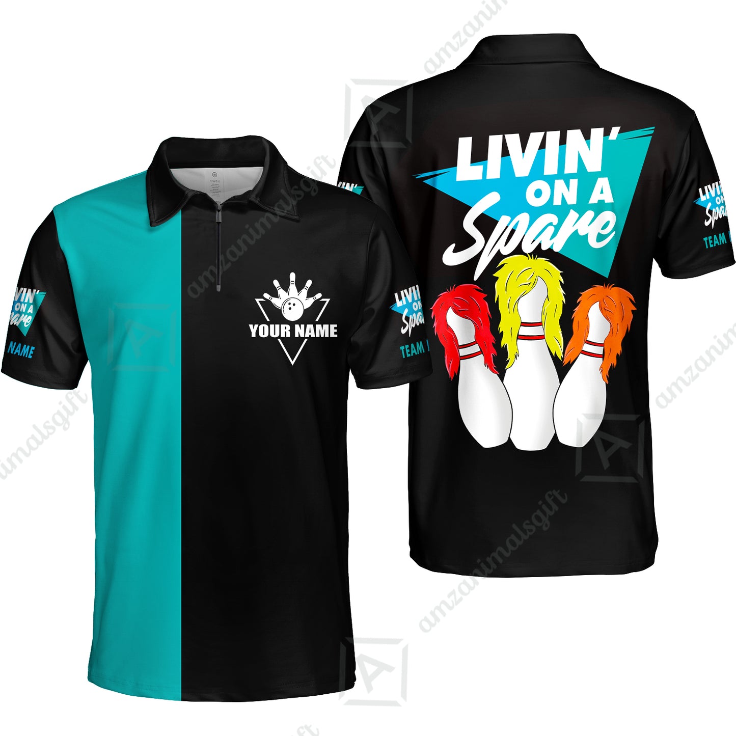 Customized Bowling Quarter-Zip Polo Shirt, Bowling Livin' On A Spare Personalized Quarter-Zip Polo Shirt Uniform For Bowlers