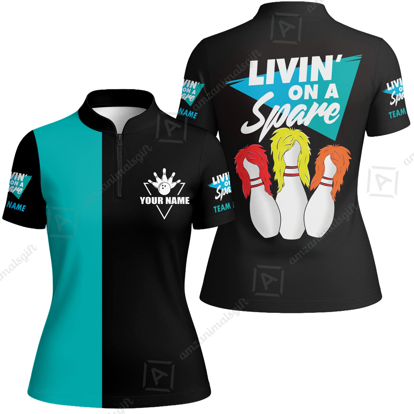 Customized Bowling Team Women Jersey Shirt, Bowling Livin' On A Spare Personalized Women Jersey Shirt Uniform For Bowlers