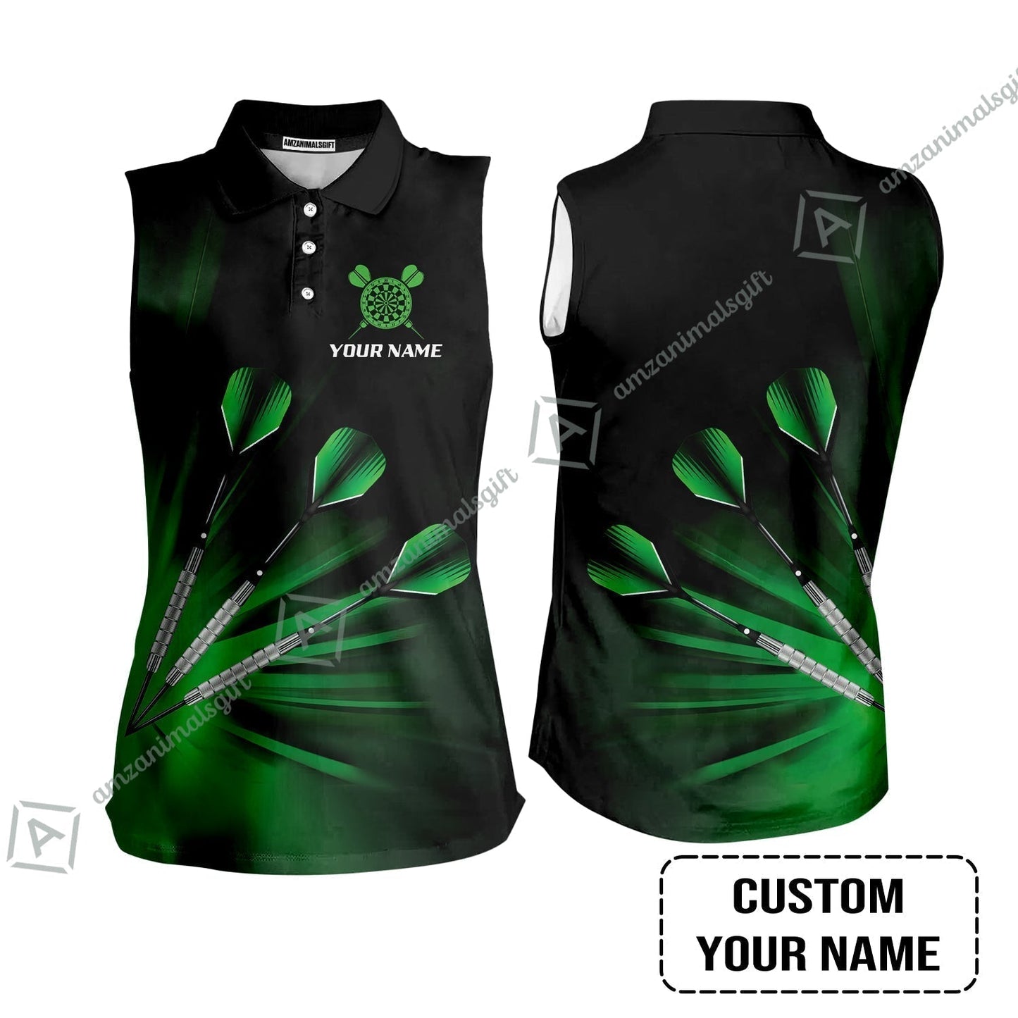 Personalized Darts Polo Shirt Three Darts And Green Light, Perfect Outfits For Darts Players, Darts Team, Darts Lovers