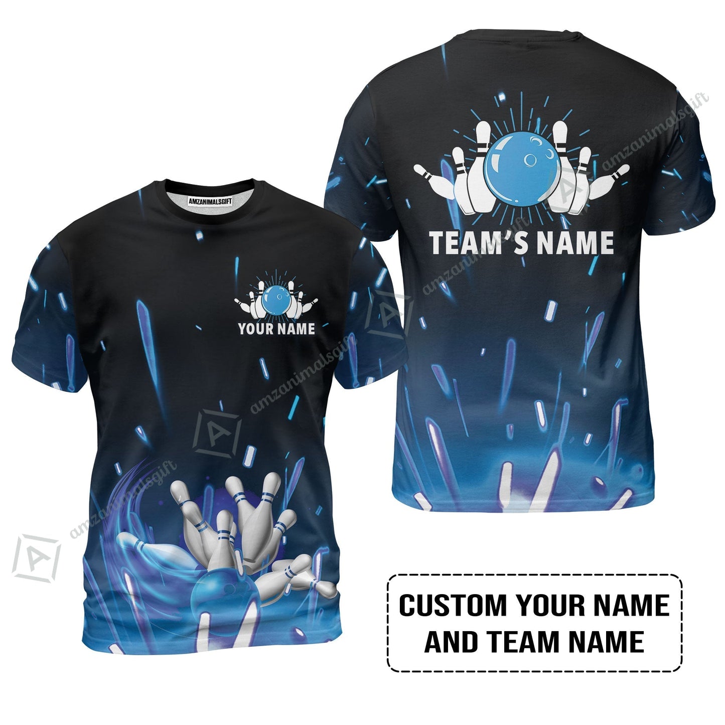 Bowling Custom Name Hoodie- Blue Bowling Personalized Hoodie - Gift For Friend, Family, Bowling Lovers