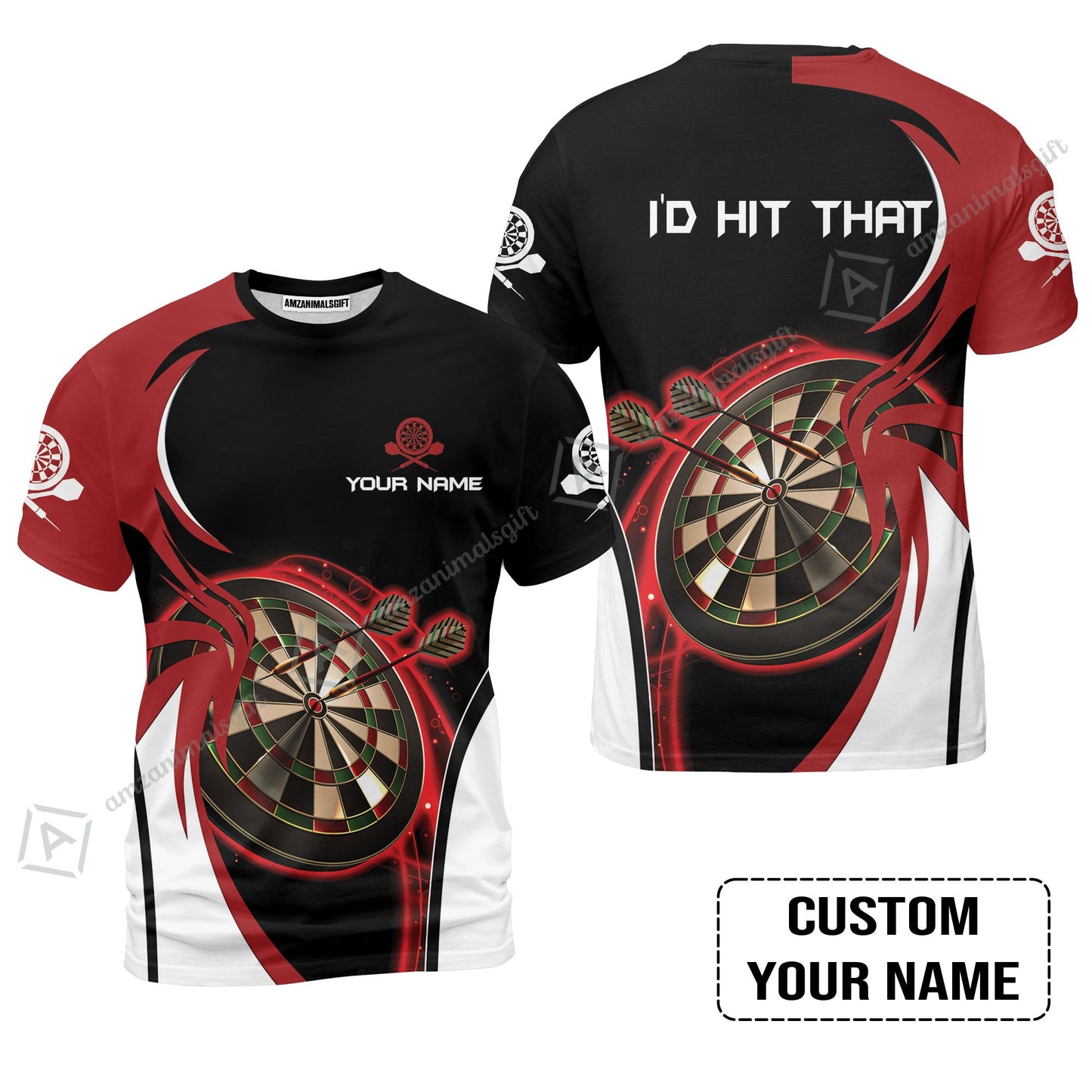 Personalised Darts Long Polo Shirt, I'D Hit That Darts Red Black Background Custom Name Long Polo Shirt