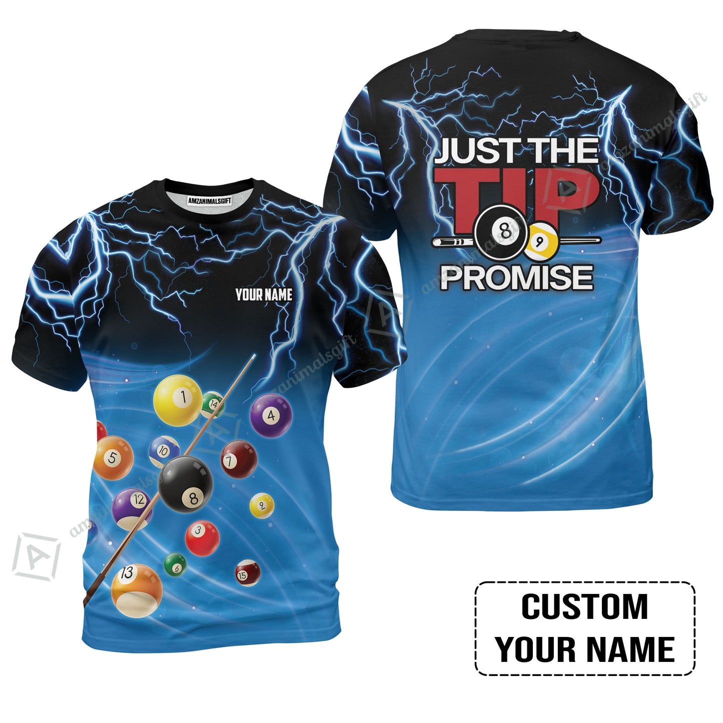 Custom Name Billiard Polo Shirt, Personalized Thunder 8 Ball Pool Billiards Polo Shirts, Gift For Billiard Lovers, Just The Tip I Promise
