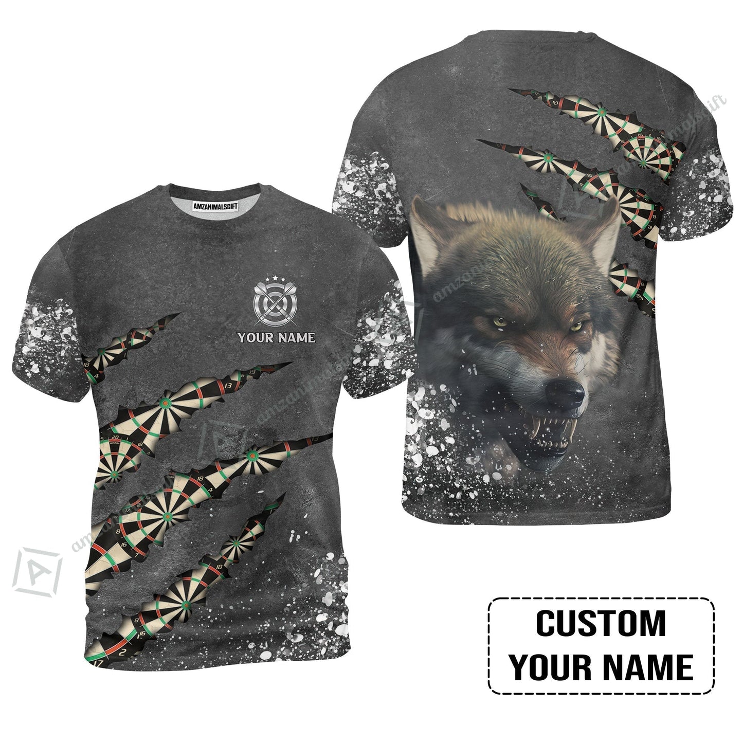 Wolf And Darts Custom Name Hawaiian Shirt, Darts Paint Splash Personalized Hawaiian Shirt