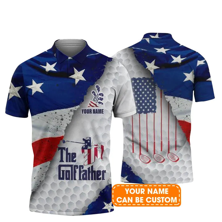 Customized Men Golf Polo Shirt, American The Golf Father, Personalized Name Polo Shirt For Men - Perfect Gift For Golf Lovers, Golfers