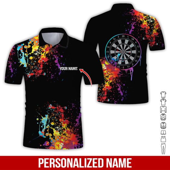 Customized Name Darts Polo Shirt, Personalized Name Watercolor Tattoo Maori Darts Polo Shirt For Men - Perfect Gift For Darts Lovers, Darts Players