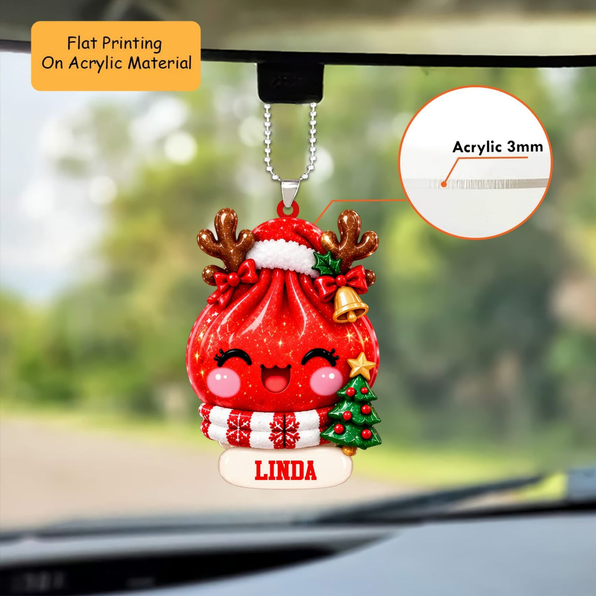 Personalized Dumpling Christmas Ornament, Kawaii Bao Bun Holiday Mascot, Custom Ornament Christmas Gift, Keychain Christmas, Car Christmas Ornament