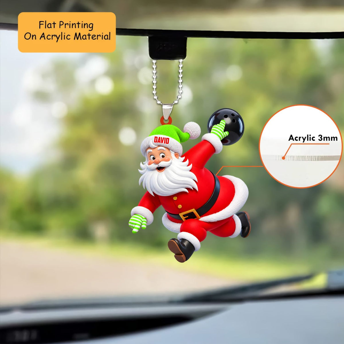 Personalized Bowler Christmas Ornament, Active Santa Claus Throwing Ball, Custom Ornament Christmas Gift, Keychain Bowling, Car Ornament Bowling