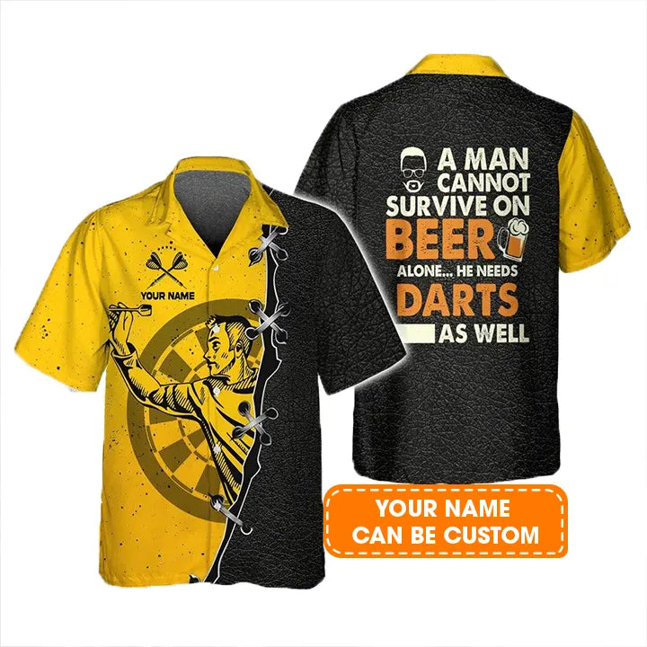 Customized Darts Hawaiian Shirt, A Men Beer And Darts Personalized Name Hawaiian Shirt For Men - Perfect Gift For Darts Lovers, Darts Players