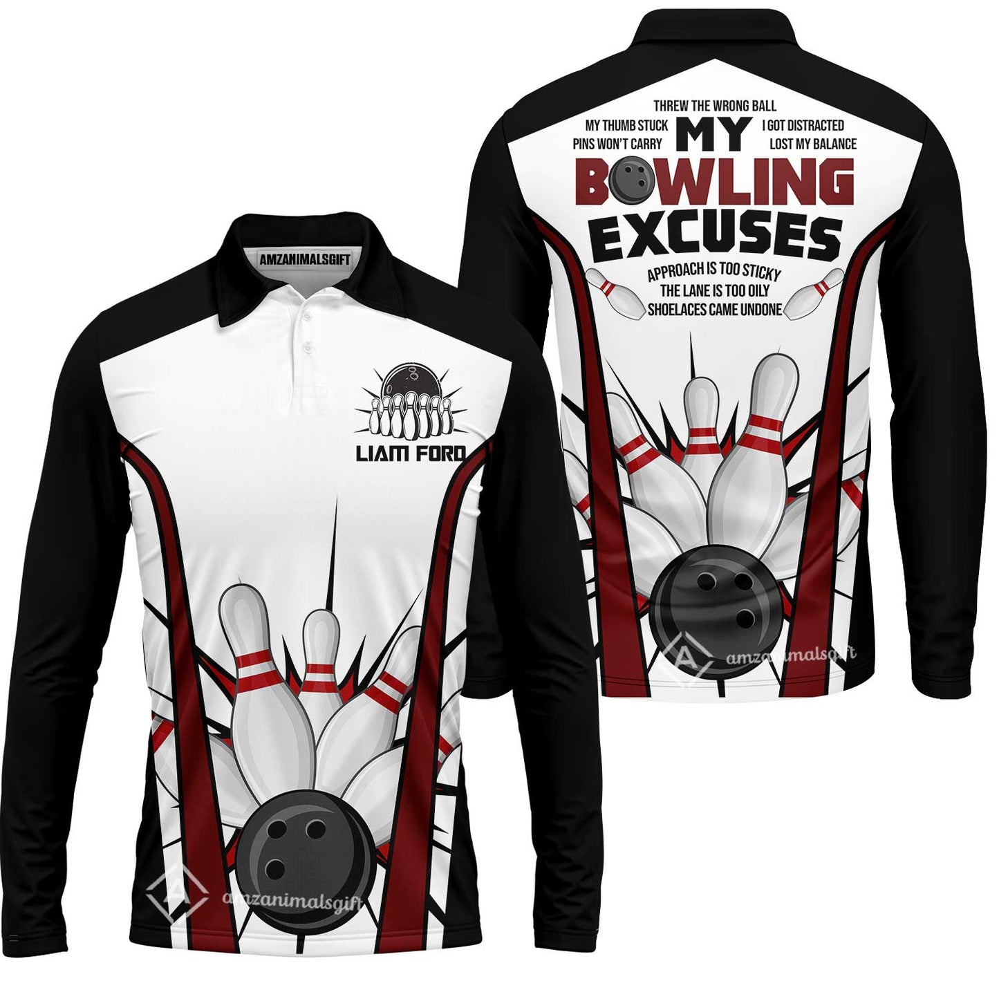 Funny Bowling Custom Polo T-Shirt - Custom Name Funny Bowling Polo Shirts Personalized Bowling Jersey Polo Shirts