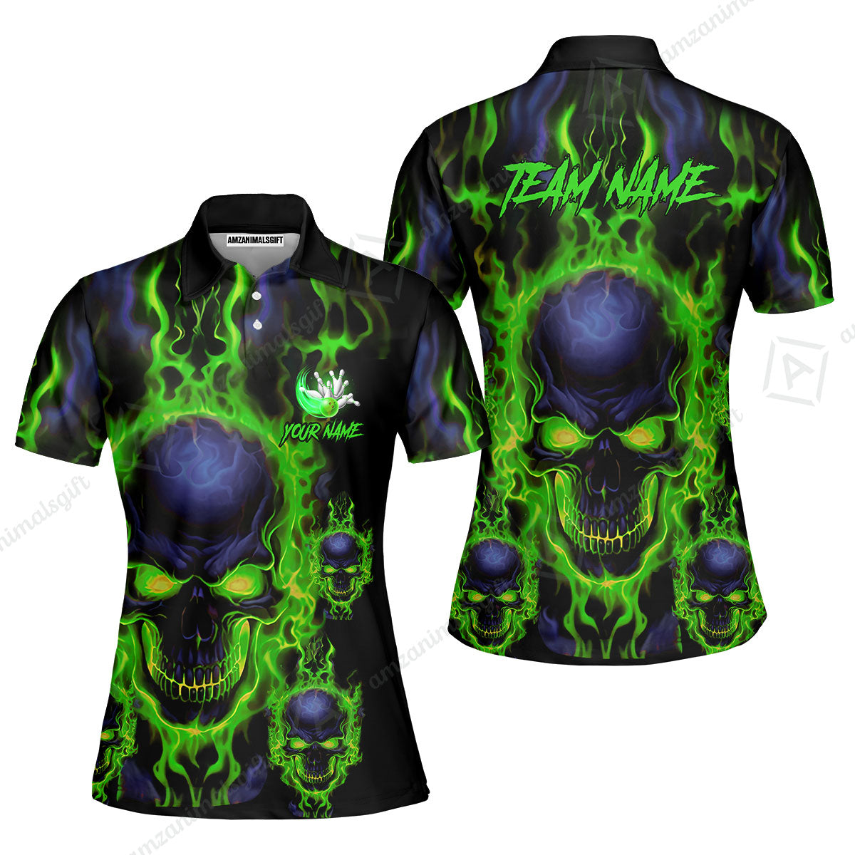 Bowling Customized Jersey Shirt Purple Flame Skull Bowling Tenpin Quarter Zip Shirt, Outfit For Bowlers, Bowling Team