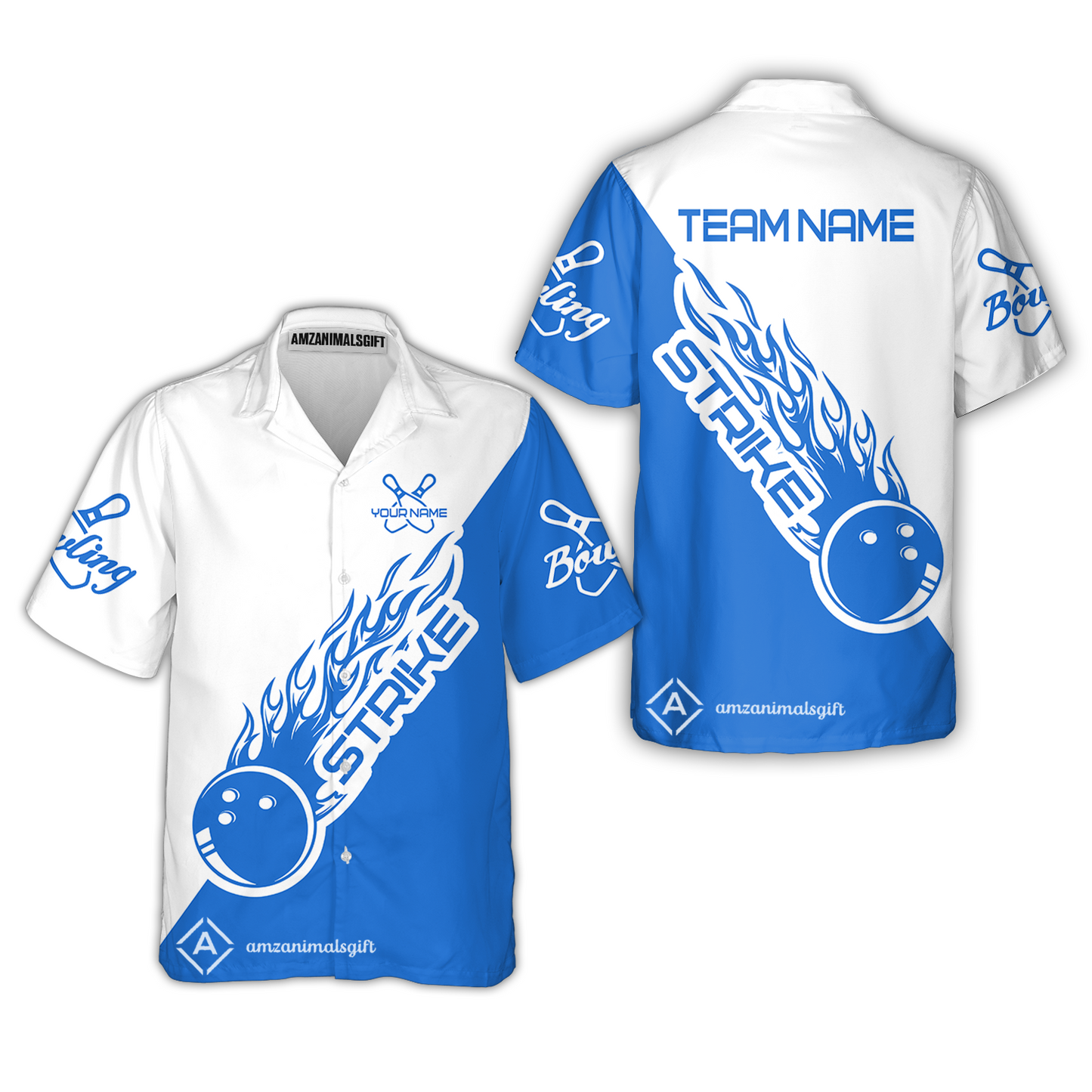Bowling Customized Jersey White Blue Shirt Strike Ball Bowling Tenpin Quarter Zip Shirt For Bowlers, Bowling Team