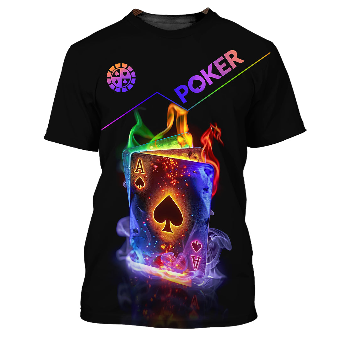 Customized Poker Shirt, Colorful Poker Ace Card Shirts, Perfect Outfit For Poker Players