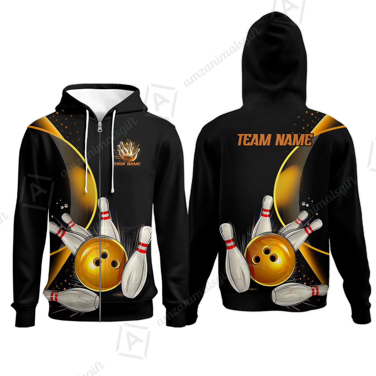 Customized Bowling Polo Shirt, Custom Black And Gold Bowling Team Shirts For Men And Women, Unisex Bowling League Jerseys Polo Shirts