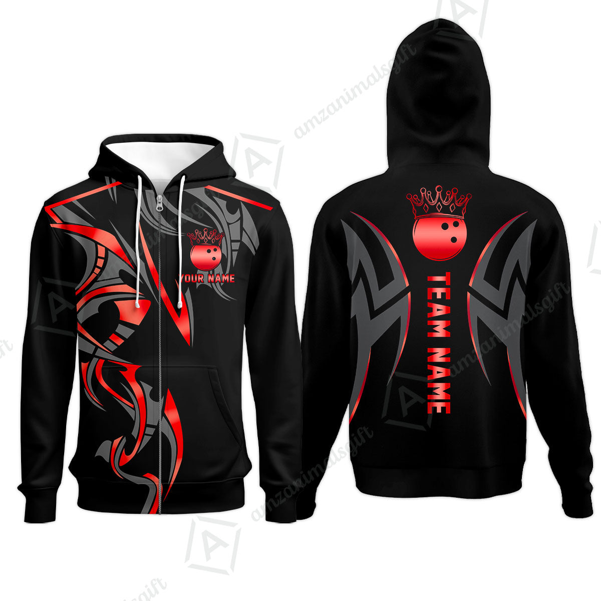 Custom Bowling Zip Hoodie, Bowling Uniforms Quarter-Zip Polo, Bowling Ball Crown Multicolor Options Personalized Name And Team Name