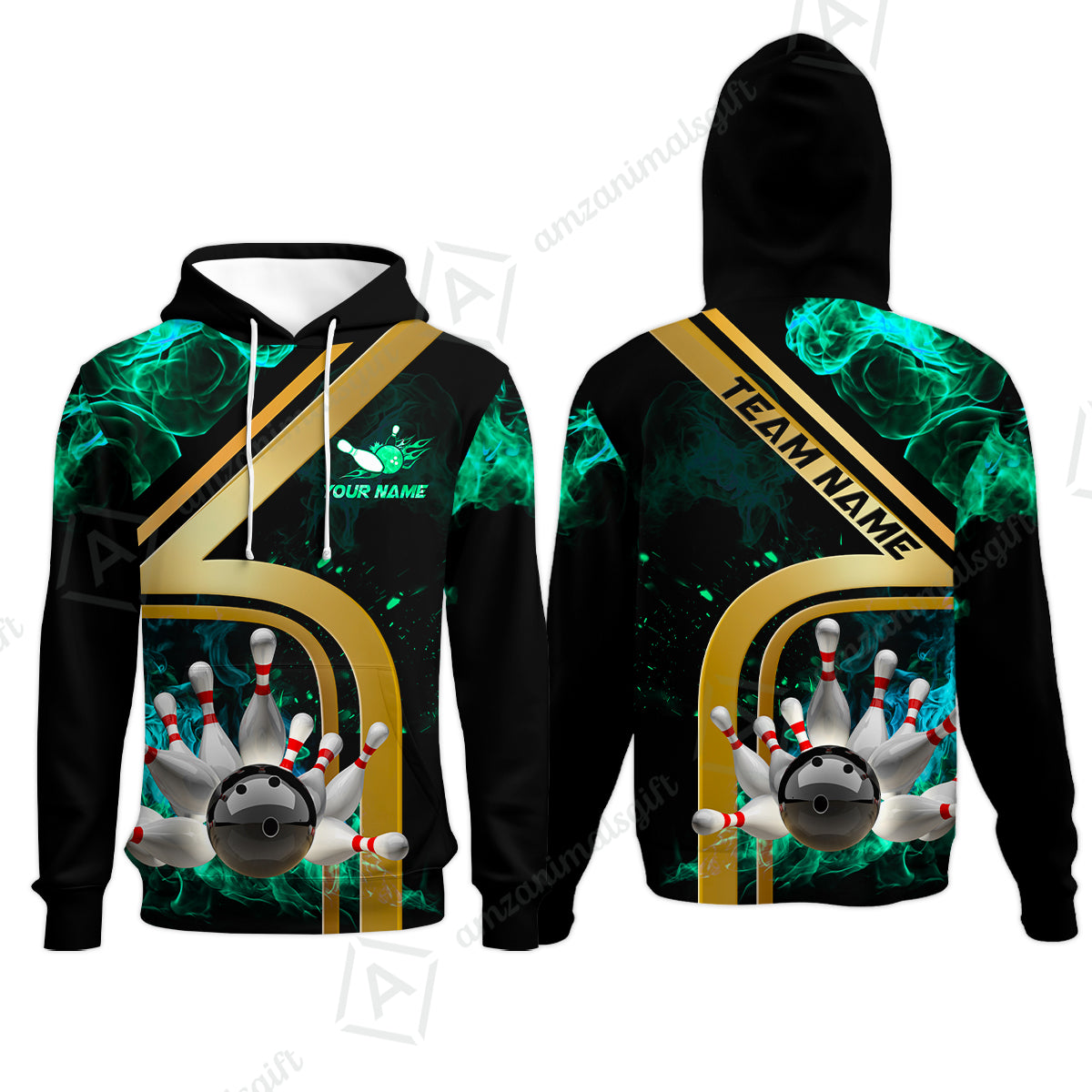 Custom Bowling Team Jerseys Polo Shirts, Bowling uniforms Ball & Pins Water And Flame Multicolor Options Personalized Name And Team Name