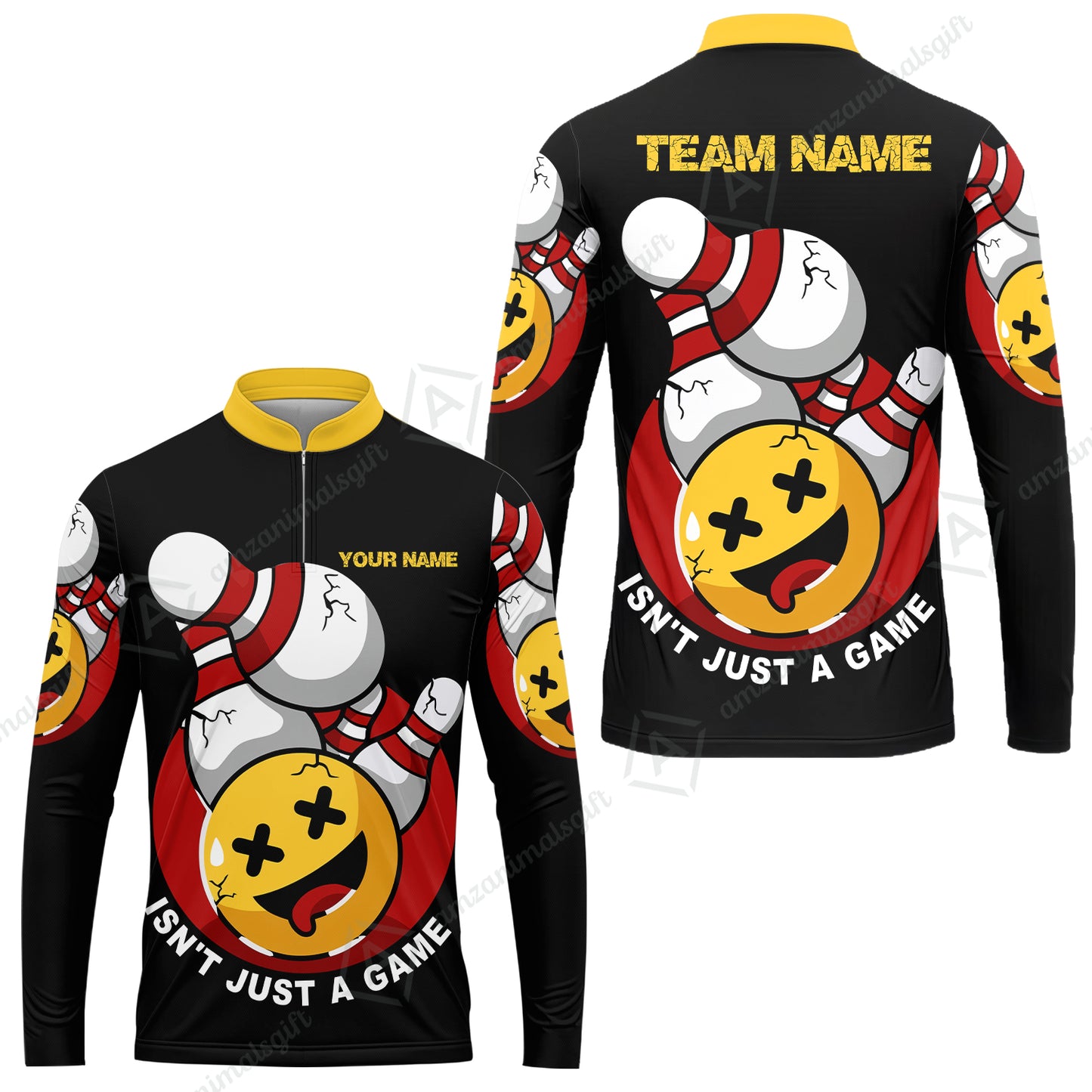 Custom Bowling Team Long Sleeve Jersey , Bowling Uniforms Black Summer Smiley Personalized Name And Team Name