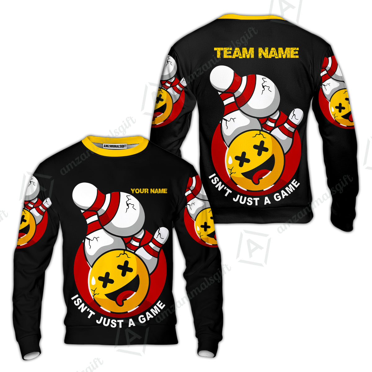 Custom Bowling Team Sweatshirt, Bowling Uniforms Black Summer Smiley Personalized Name And Team Name
