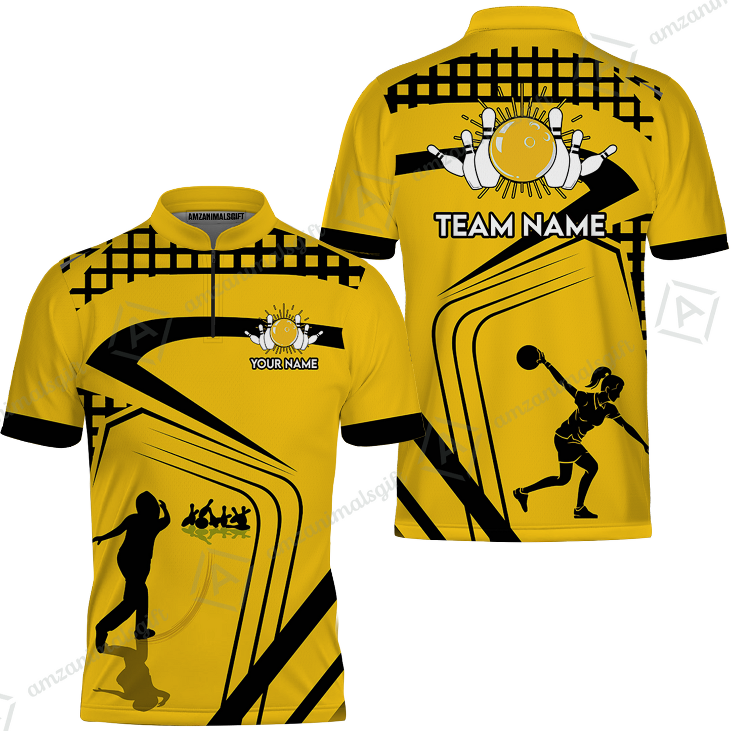 Custom Bowling Team Jersey Shirt, Yellow Bowling uniforms, Custom Bowling Shirts With Personalized Name And Team Name