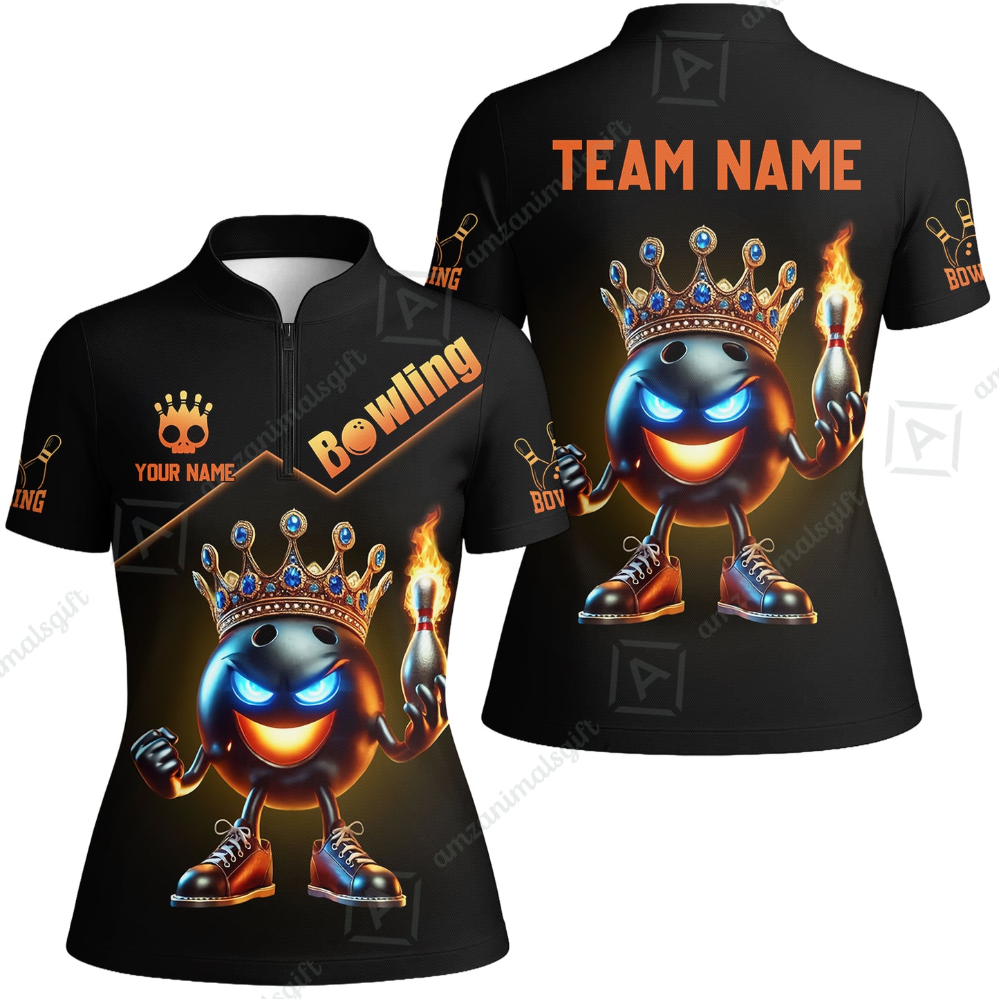 Customized Bowling Team Women Jersey Shirt King Of Bowling Fire, Custom Name And Team Name Bowling Shirt For Bowlers