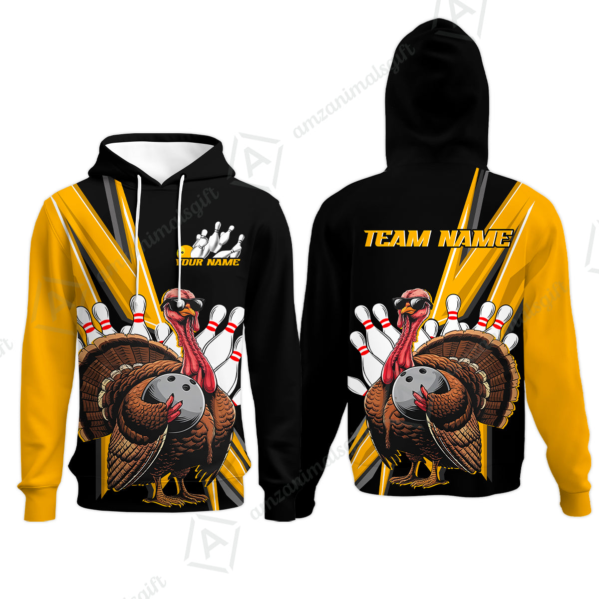 Personalized Black And Red Awesome Turkey Bowling Hoodie, Thanksgiving Bowling Team Uniforms With Name, Team Name