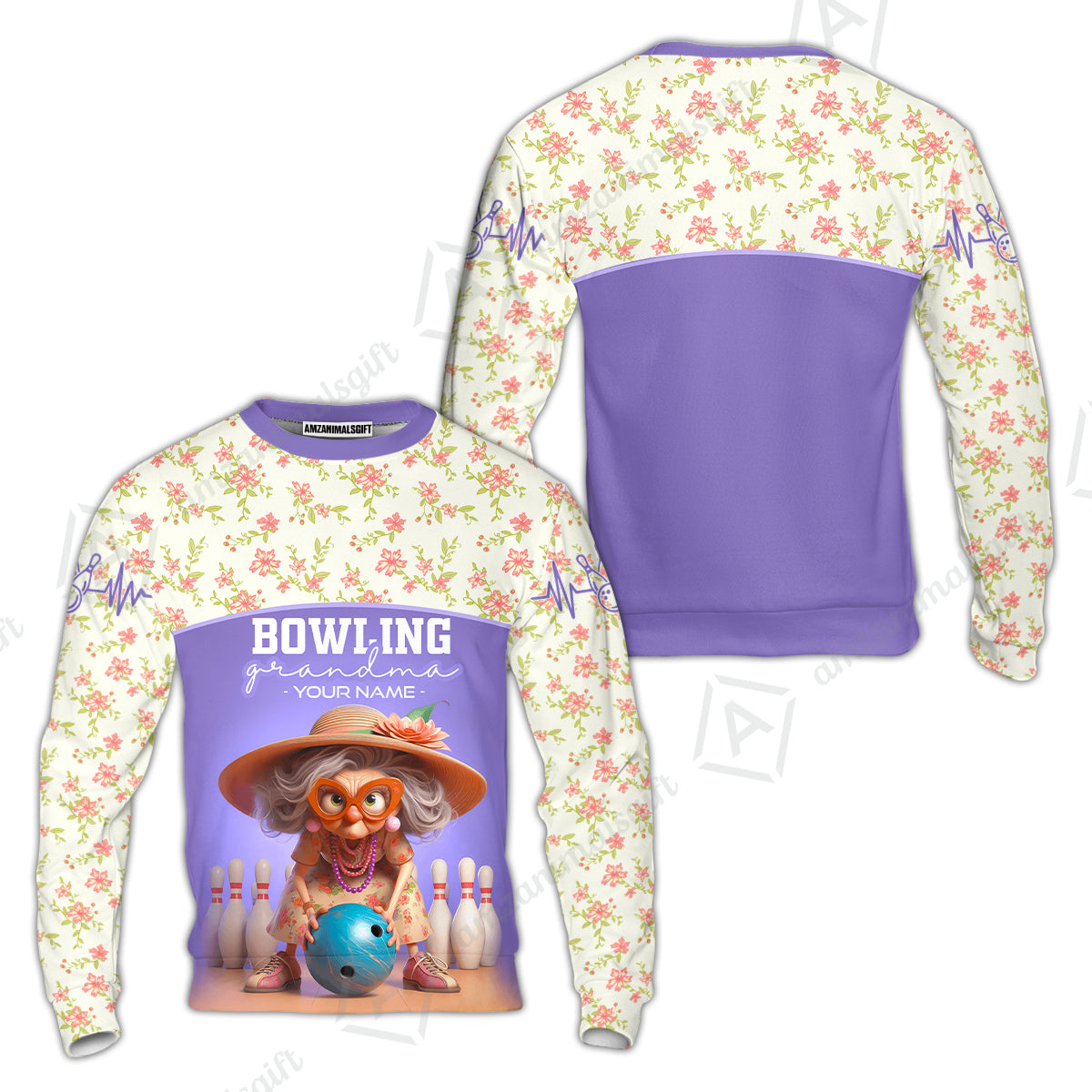 Customized Bowling Grandma Sweatshirt, Bowling Grandma Purple Style Personalized Name Polo Shirt For Grandmother