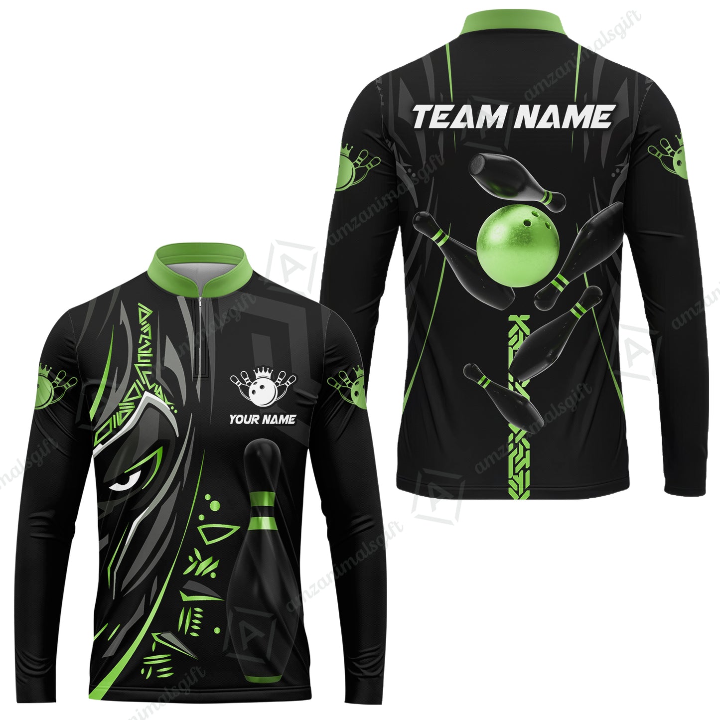 Custom Bowling Team Long Sleeve Jersey, Bowling uniforms Ball & Pins Black Panther Pro Sport Multicolor Options Personalized Name And Team Name