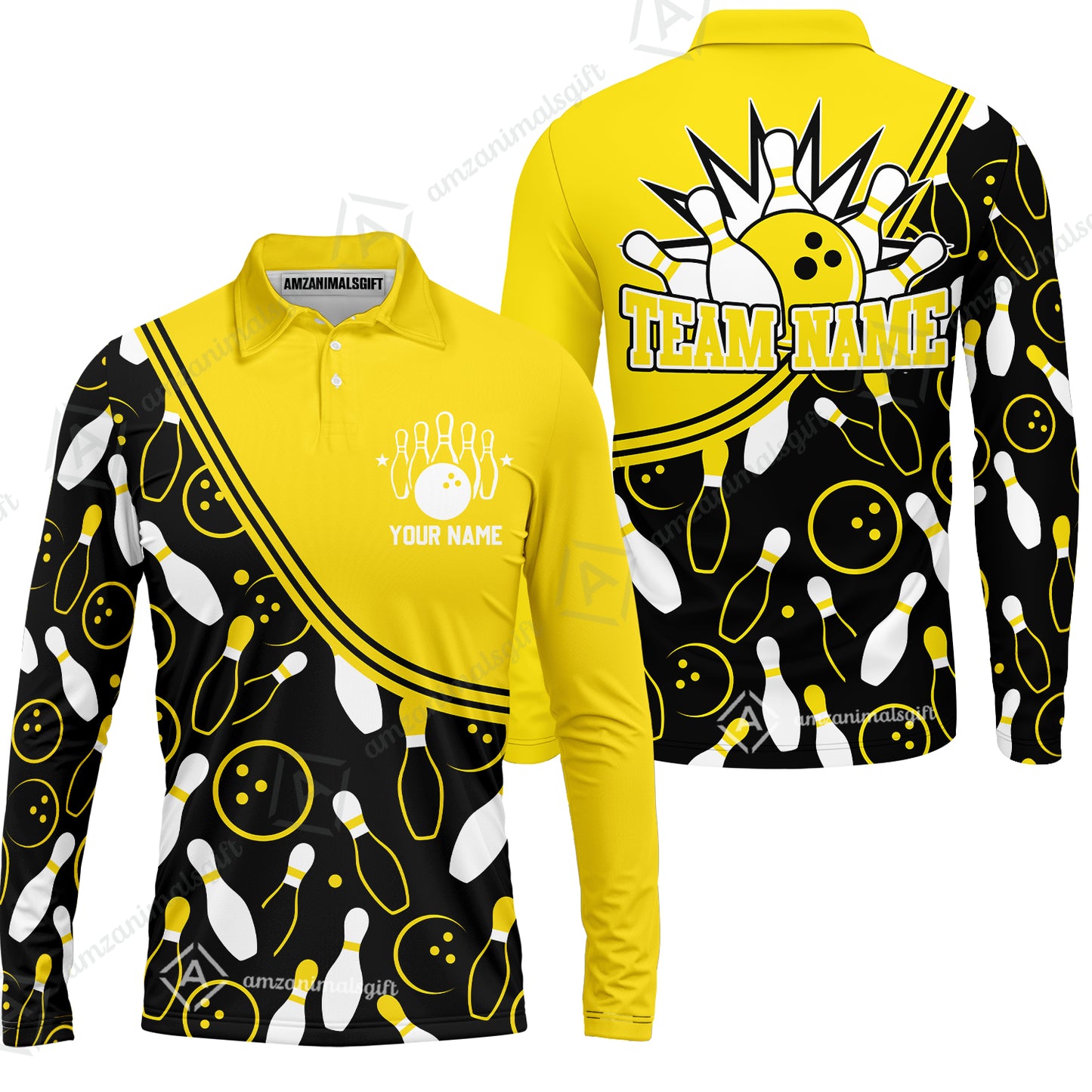 Customized Bowling Long Sleeve Polo Shirt , Custom Multicolor Bowling Style Uniform Long Sleeve Polo Shirt For Bowlers