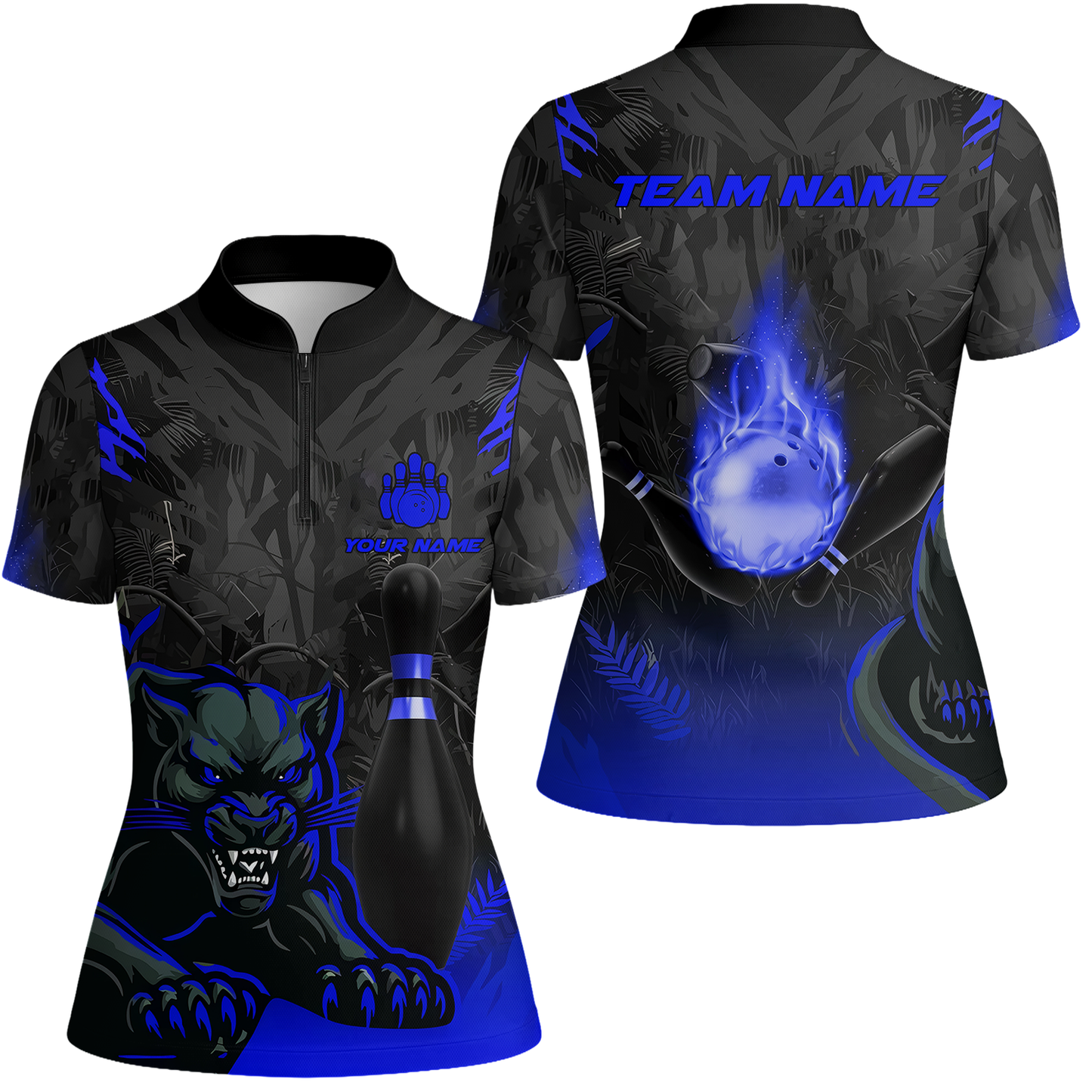 Personalized Bowling Team Women Jersey Shirt With Black Panther And Pin, Custom Name And Team Name For Bowlers