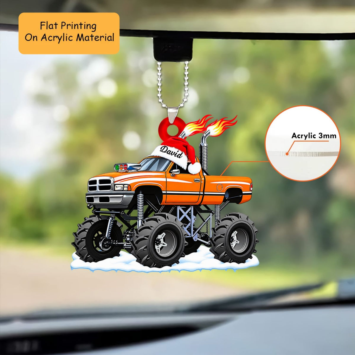 Personalized Monster Truck Christmas Ornament, Lifted Truck Flaming Exhaust, Custom Ornament Christmas Gift, Keychain Monster Truck, Car Ornament Monster Truck