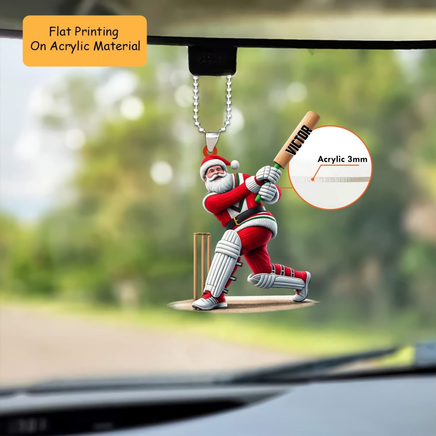 Personalized Cricket Christmas Ornament, Christmas Cricket Ball Santa Pose Christmas, Custom Ornament Christmas Gift, Keychain Cricket, Car Ornament Cricket