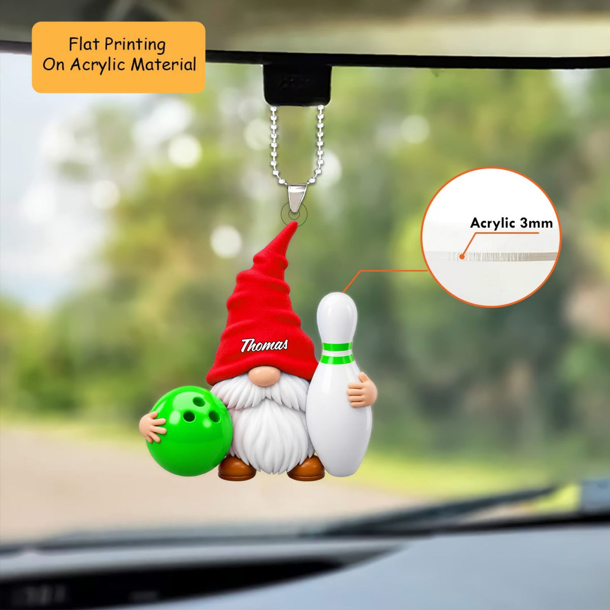 Personalized Bowling Christmas Ornament, Cute Gnome Holding Ball And Pin, Custom Ornament Christmas Gift, Keychain Bowling, Car Ornament Bowling