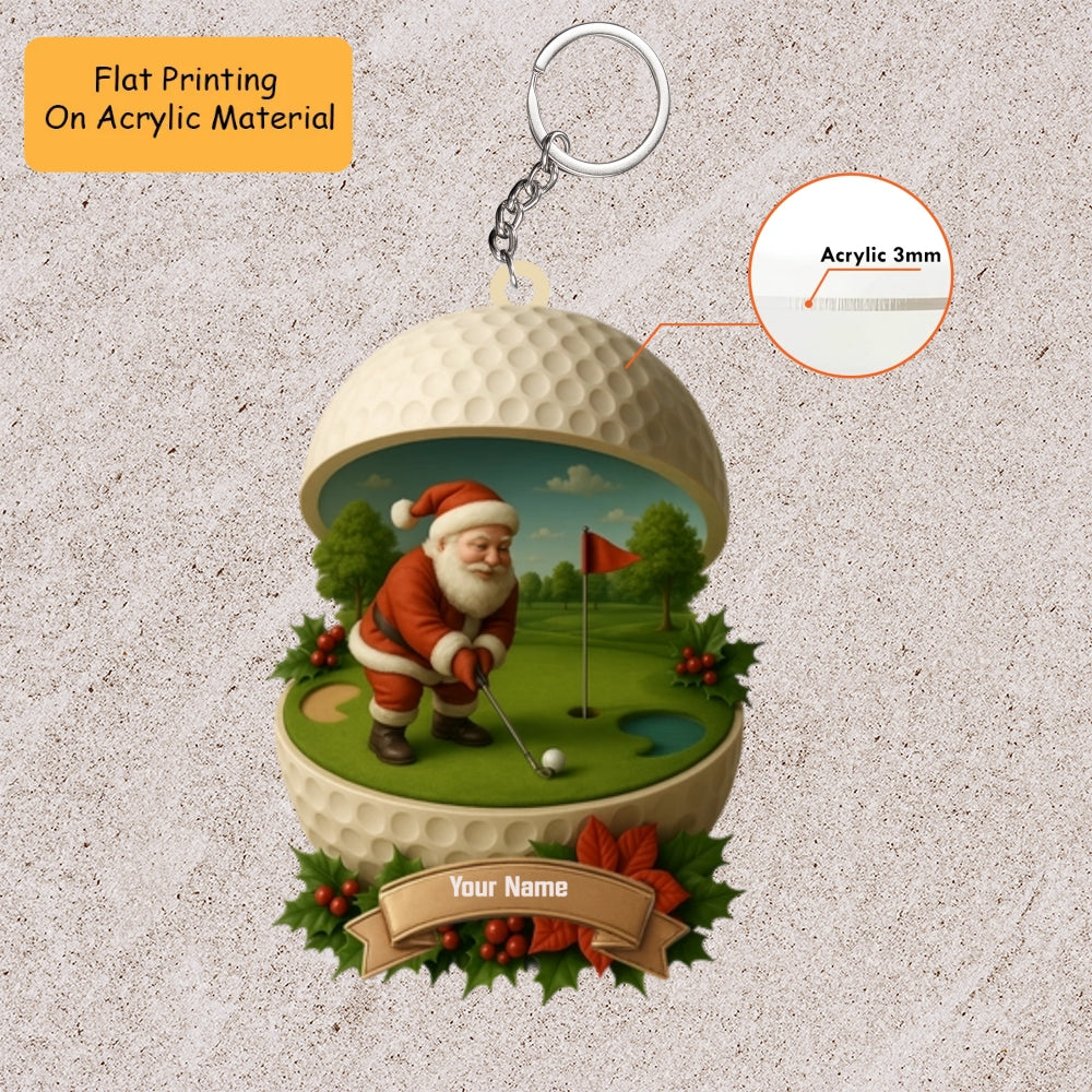 Personalized Golf Christmas Acrylic Ornament, Golf Christmas Keychain, Car Ornament, Christmas Ornament Gifts