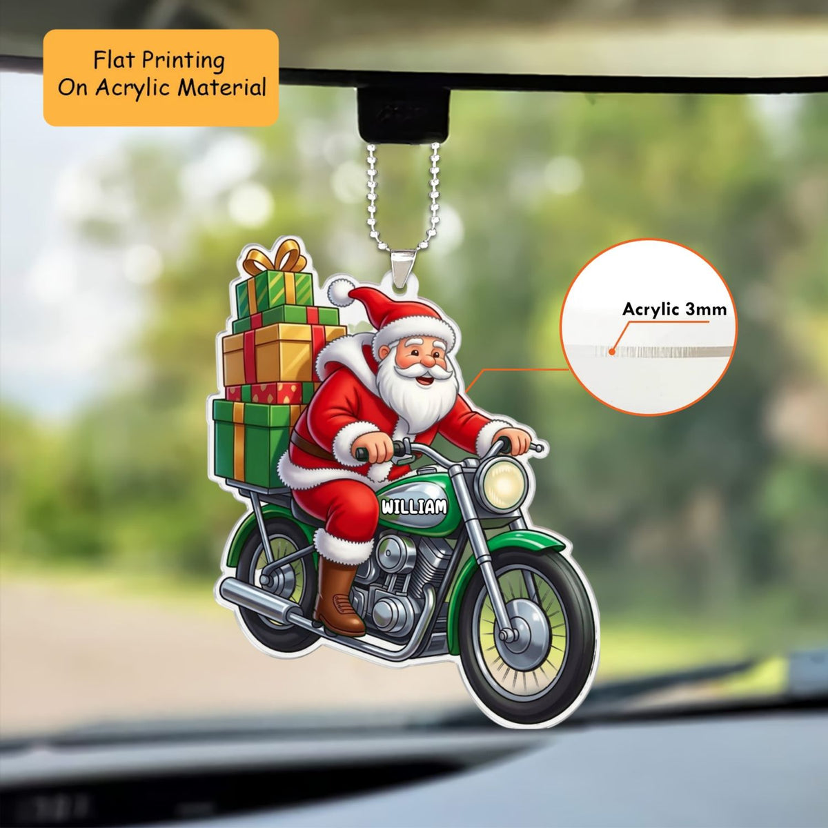 Personalized Motorbike Christmas Ornament, Santa Claus Delivering Gifts, Custom Ornament Christmas Gift, Keychain Motorbike, Car Ornament Motorbike