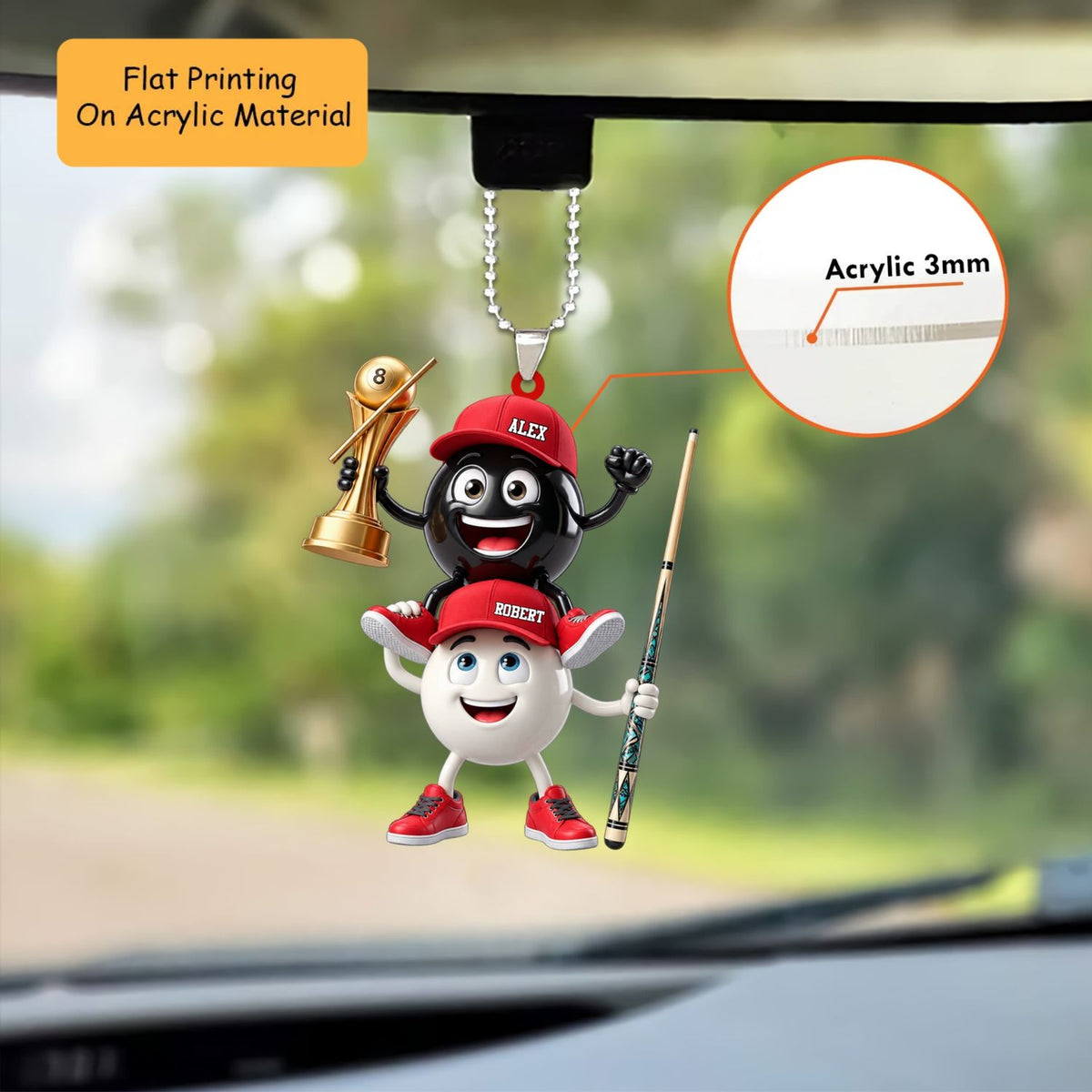 Personalized Billiards Christmas Ornament, 8 Ball And Cue Ball Piggyback Trophy Mascot, Custom Ornament Christmas Gift, Keychain Billiards, Car Ornament Billiards