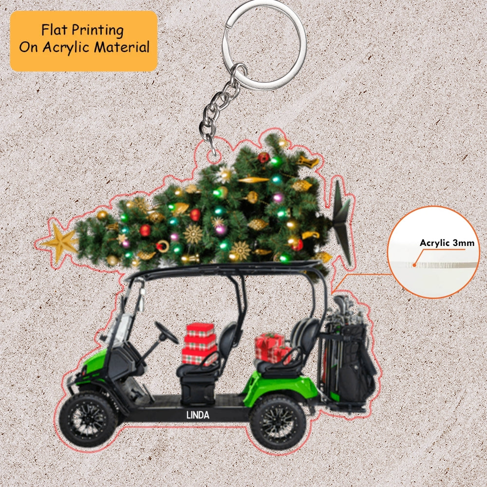Personalized Golf Cart Family Acrylic Ornament, Golf Keychain, Car Ornament, Christmas Ornament Gifts